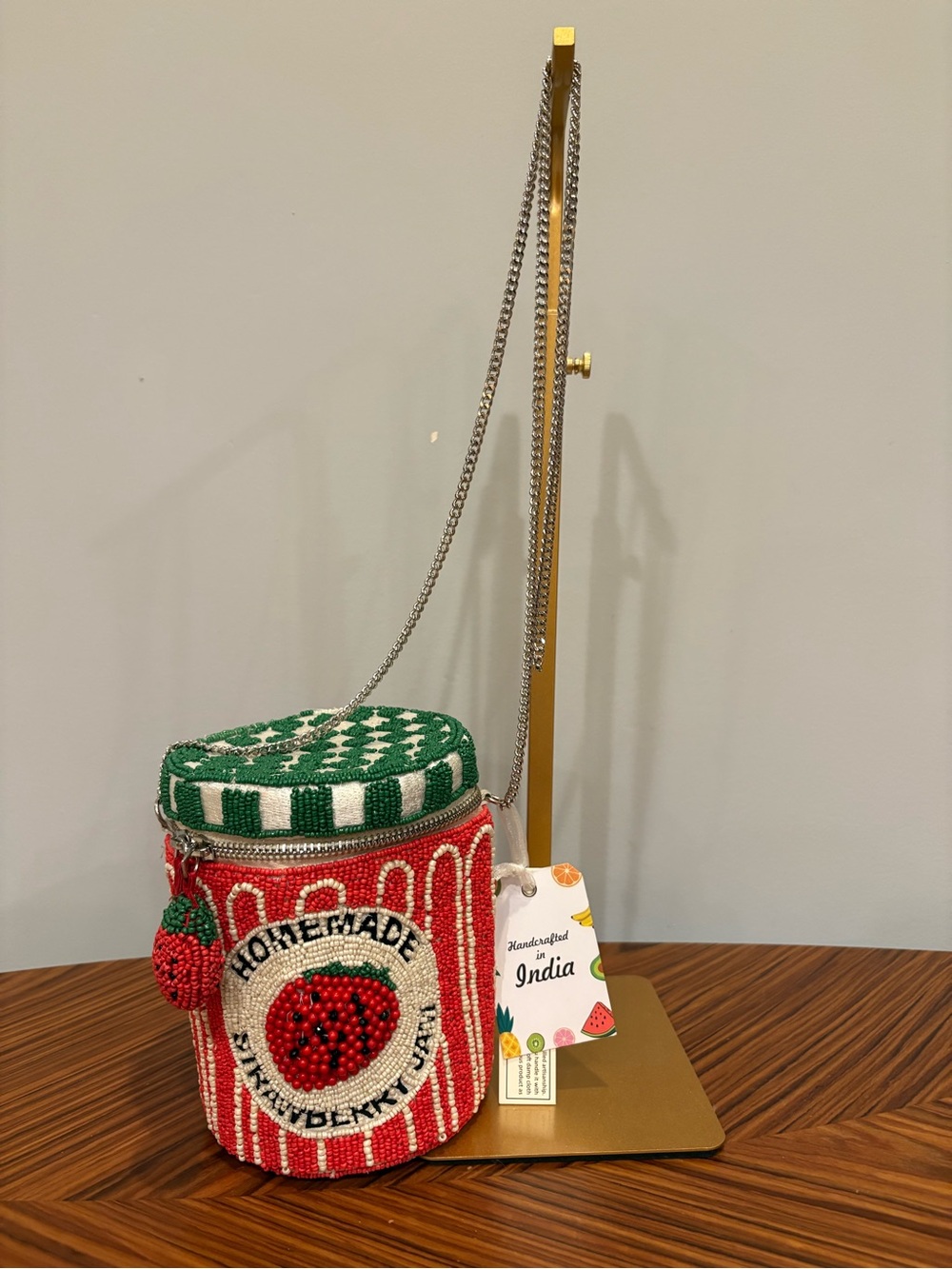 Beaded Strawberry Jar Crossbody Bag